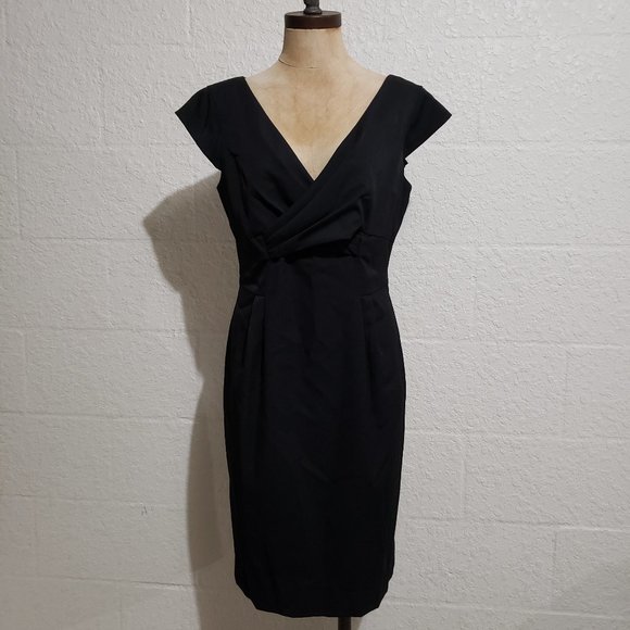 Anne Klein Black Ruched Cross Chest Sheath Dress 6 - Picture 2 of 12